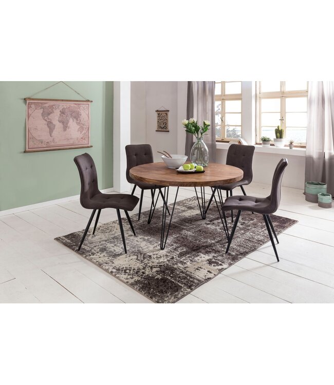 Wohnling ontwerp Eettafel Bagli rond Ø 120 x 78 cm sheesham massief hout | Cottage eettafel Brown | Tafel voor eetkamer keukentafel 4 personen