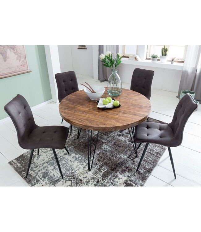 Wohnling ontwerp Eettafel Bagli rond Ø 120 x 78 cm sheesham massief hout | Cottage eettafel Brown | Tafel voor eetkamer keukentafel 4 personen