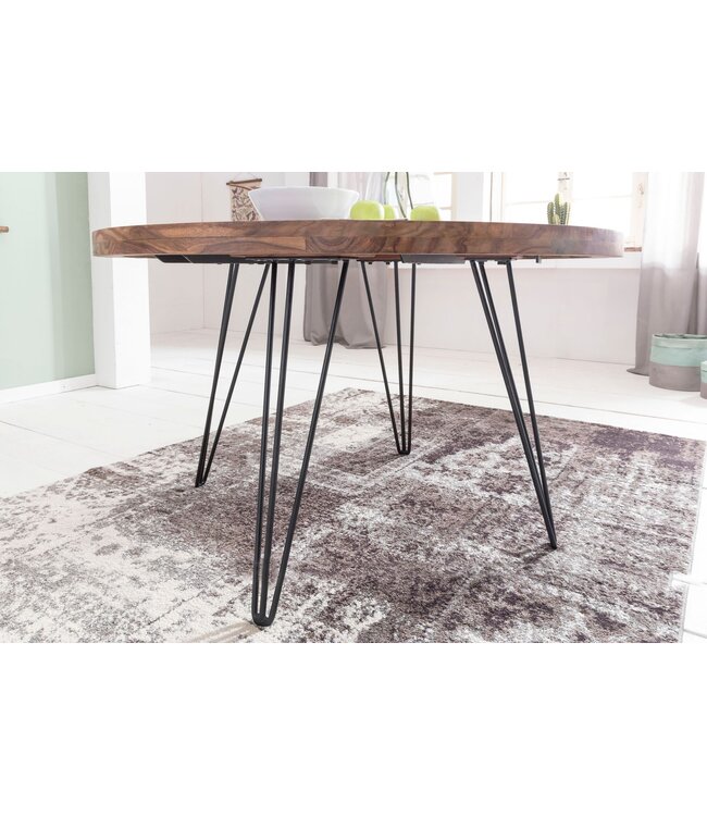 Wohnling ontwerp Eettafel Bagli rond Ø 120 x 78 cm sheesham massief hout | Cottage eettafel Brown | Tafel voor eetkamer keukentafel 4 personen
