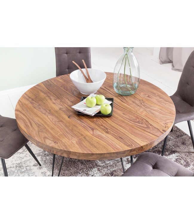 Wohnling ontwerp Eettafel Bagli rond Ø 120 x 78 cm sheesham massief hout | Cottage eettafel Brown | Tafel voor eetkamer keukentafel 4 personen