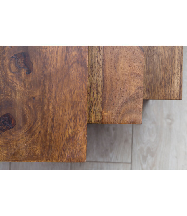 Wohnling Set van 3 Design tafels Akola Sheesham bijzettafeltjes metalen poten | Placemat 3 stuks van materialen | Anstelltische massief hout