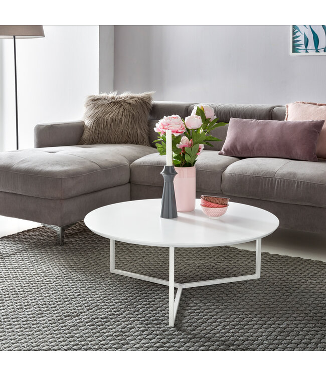 Wohnling ontwerp salontafel MDF hout wit mat metalen frame ø 80 cm | Salontafel gelakte salontafel modern | Salontafel ronde tafel Lounge