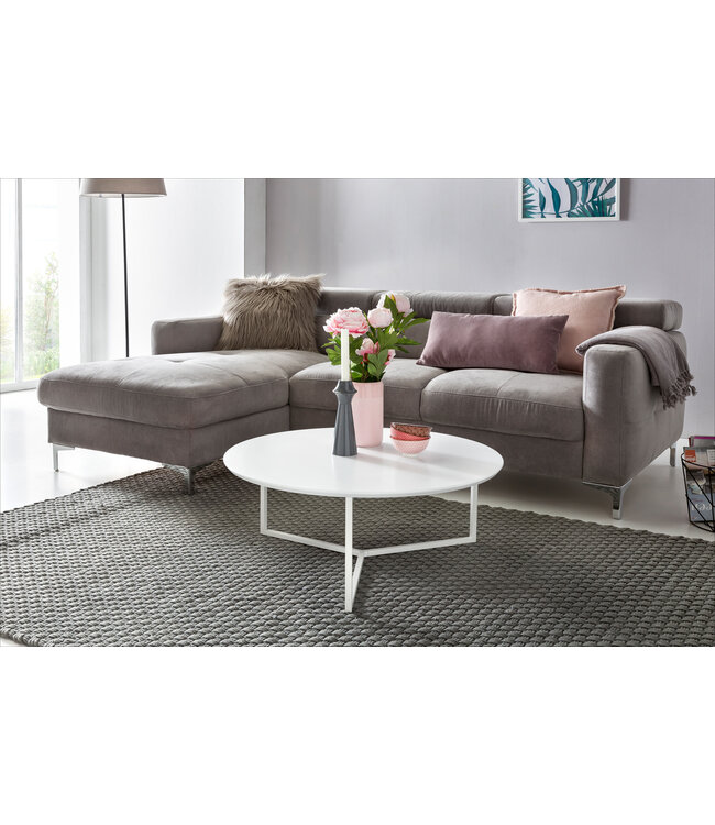 Wohnling ontwerp salontafel MDF hout wit mat metalen frame ø 80 cm | Salontafel gelakte salontafel modern | Salontafel ronde tafel Lounge