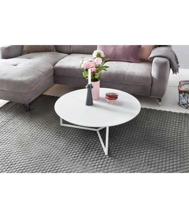Wohnling ontwerp salontafel MDF hout wit mat metalen frame ø 80 cm | Salontafel gelakte salontafel modern | Salontafel ronde tafel Lounge