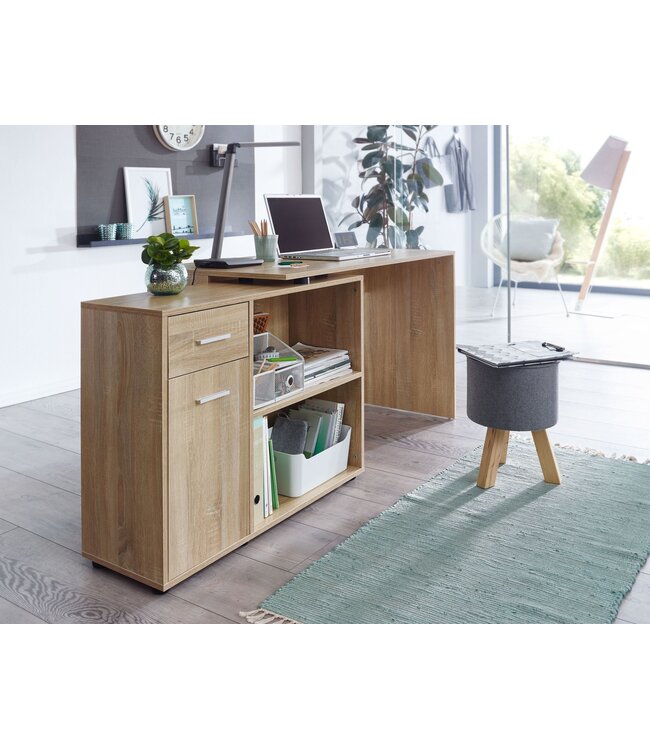 Wohnling design hoekbureau met plank Sonoma 120 x 75,5 x 106,5 cm | Moderne bureau computer tafel studie | Hoek bureau thuiskantoor