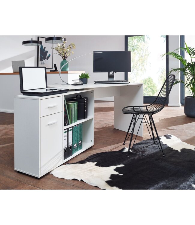 Wohnling design hoekbureau met plank wit 120 x 75,5 x 106,5 cm | Moderne bureau computer tafel studie | Hoek bureau thuiskantoor