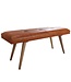 Wohnling SALIM geiten leren bank / massief houten bank 117x51x38 cm in retro stijl | 2 gestoffeerde bankgang Gestoffeerde leren bank Eetkamer Bruin | Klein Flurbank echt leer | Gangmeubels smal