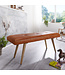 Wohnling SALIM geiten leren bank / massief houten bank 117x51x38 cm in retro stijl | 2 gestoffeerde bankgang Gestoffeerde leren bank Eetkamer Bruin | Klein Flurbank echt leer | Gangmeubels smal