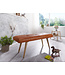 Wohnling SALIM geiten leren bank / massief houten bank 117x51x38 cm in retro stijl | 2 gestoffeerde bankgang Gestoffeerde leren bank Eetkamer Bruin | Klein Flurbank echt leer | Gangmeubels smal