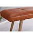 Wohnling SALIM geiten leren bank / massief houten bank 117x51x38 cm in retro stijl | 2 gestoffeerde bankgang Gestoffeerde leren bank Eetkamer Bruin | Klein Flurbank echt leer | Gangmeubels smal