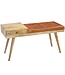 Wohnling bank SALIM geitenleder / massief houten bank 100x52x38 cm in retro stijl | Hal gestoffeerde bank met opbergruimte | Gewatteerde leren bankopslag bruin | Klein Flurbank echt leer | lobby meubelen