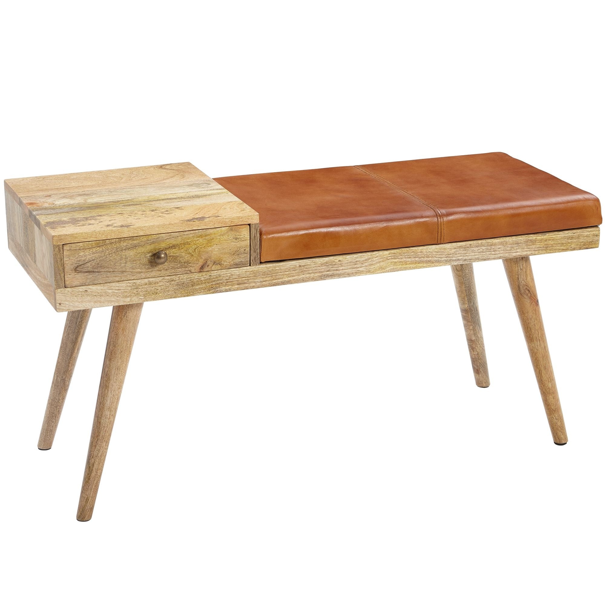 Bank SALIM geitenleer bruin 100 cm
