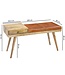 Wohnling bank SALIM geitenleder / massief houten bank 100x52x38 cm in retro stijl | Hal gestoffeerde bank met opbergruimte | Gewatteerde leren bankopslag bruin | Klein Flurbank echt leer | lobby meubelen