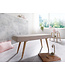 Wohnling SALIM stof / massief houten bank Beige 117x51x38 cm in retro stijl | 2 gestoffeerde bankgang Gestoffeerde stoffen bank eetkamer bruin | Kleine bedbank katoen | Flurbank plank meubilair smal