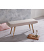 Wohnling SALIM stof / massief houten bank Beige 117x51x38 cm in retro stijl | 2 gestoffeerde bankgang Gestoffeerde stoffen bank eetkamer bruin | Kleine bedbank katoen | Flurbank plank meubilair smal