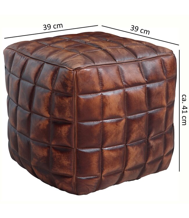 Wohnling CUBING STANLEY Echt leder bruin 47 x 41 x 47 cm Ottomaanse woonkamer | Design kruk oosterse | Beklede stoel nobel | Orient Legrest Sofa | Kubus gestoffeerde poef vierkant
