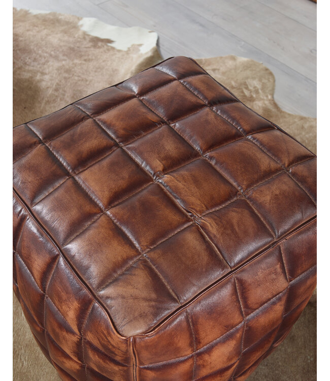 Wohnling CUBING STANLEY Echt leder bruin 47 x 41 x 47 cm Ottomaanse woonkamer | Design kruk oosterse | Beklede stoel nobel | Orient Legrest Sofa | Kubus gestoffeerde poef vierkant