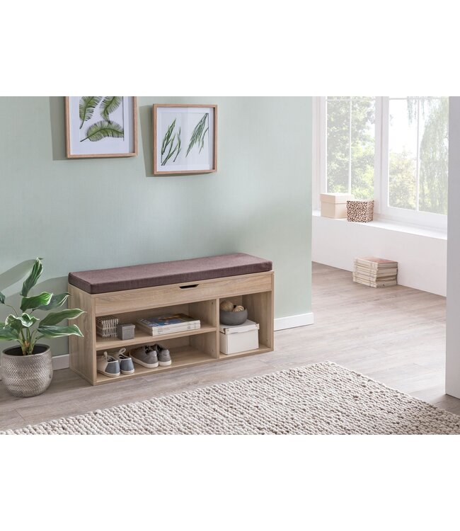 Wohnling WL5.344 met zitting Kledingkast Bank hout 104x51x32 cm Sonoma | Houten bank klein gestoffeerd | Bank smalle gang met bergruimte | Borst bank meubilair op de borstkas hal