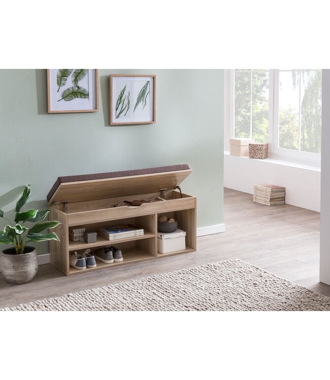 Wohnling WL5.344 met zitting Kledingkast Bank hout 104x51x32 cm Sonoma | Houten bank klein gestoffeerd | Bank smalle gang met bergruimte | Borst bank meubilair op de borstkas hal