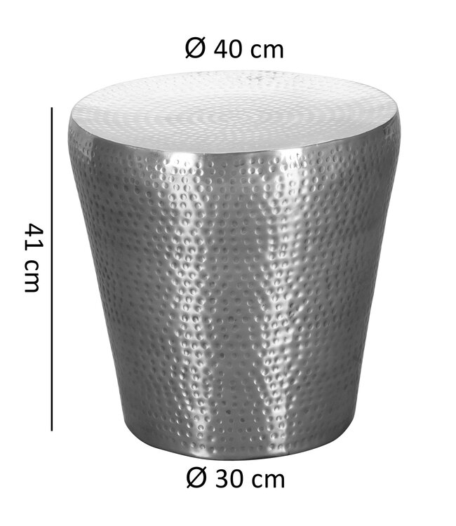 Wohnling bijzettafel VIKRAM 41x41x41cm aluminium zilveren tafel oosterse rond | Kleine Hammerschlag Abstellisch | Designtafel design metaal modern | Smalle tafel