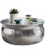 Wohnling salontafel KARAM 75x31x75cm aluminium zilveren bijzettafel oosterse rond | Plat gehamerd koffietafeltje metaal Design salontafel modern | Tafel klein Indiaas stub tafel klein