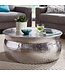 Wohnling salontafel KARAM 75x31x75cm aluminium zilveren bijzettafel oosterse rond | Plat gehamerd koffietafeltje metaal Design salontafel modern | Tafel klein Indiaas stub tafel klein