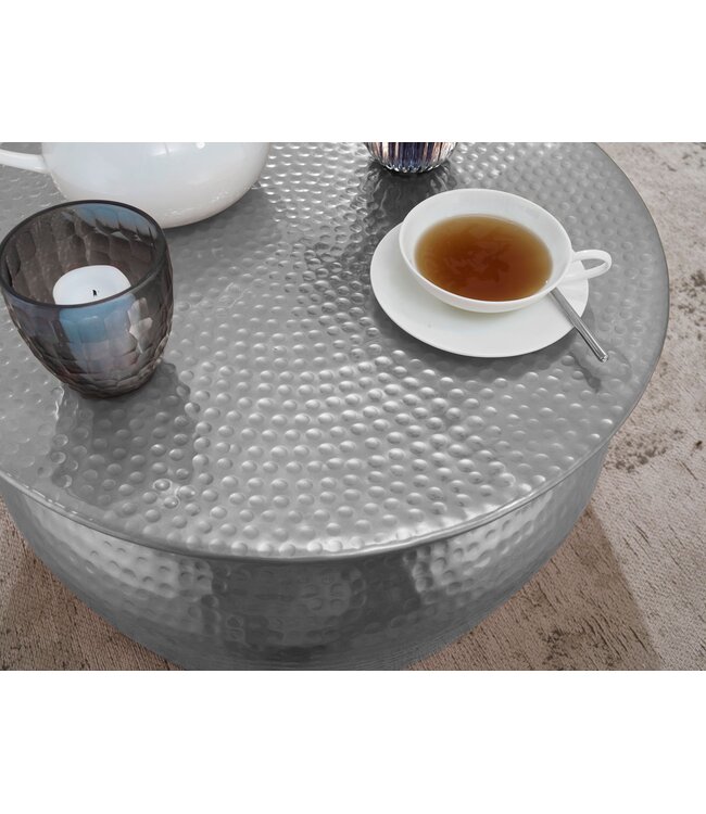 Wohnling salontafel KARAM 60x30,5x60cm Aluminium Silver Side oriental round | Plat gehamerd koffietafeltje metaal Design salontafel modern | Tafel klein Indiaas stub tafel klein