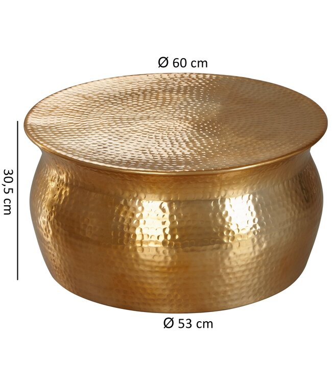 Wohnling salontafel KARAM 60x30,5x60 cm aluminium gouden bijzettafel oosterse rond | Plat gehamerd koffietafeltje metaal Design salontafel modern | Tafel klein Indiaas stub tafel klein