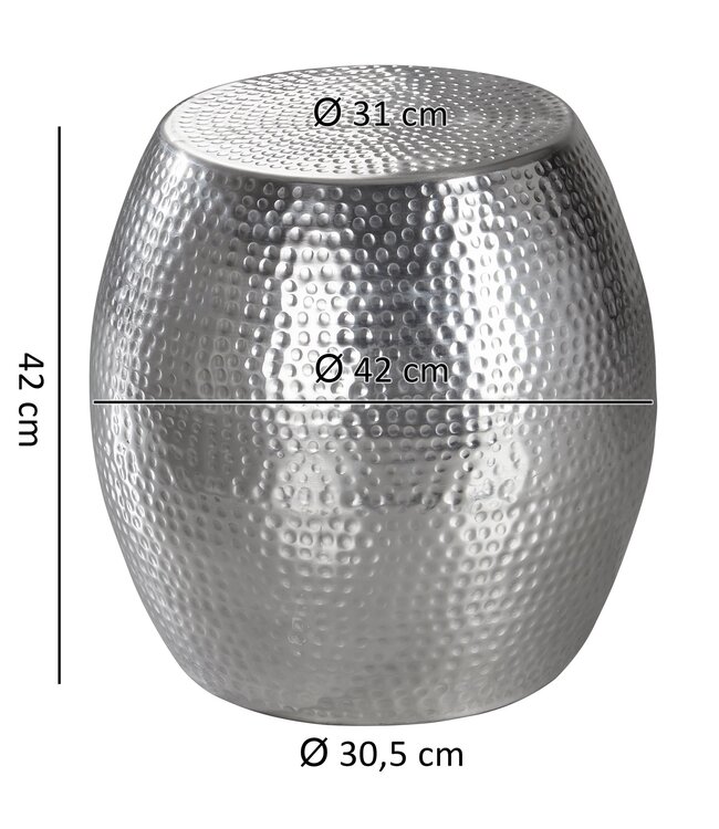 Wohnling tabel PETRO 42 x 42 x 42 cm aluminiumzilverkleurig Dekotisch Oriental round | Designtafeltafel metaal Modern | Antischisch Schmal | Kleine Hammerschlag Abstelltisch