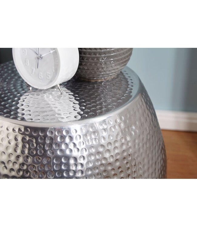 Wohnling tabel PETRO 42 x 42 x 42 cm aluminiumzilverkleurig Dekotisch Oriental round | Designtafeltafel metaal Modern | Antischisch Schmal | Kleine Hammerschlag Abstelltisch