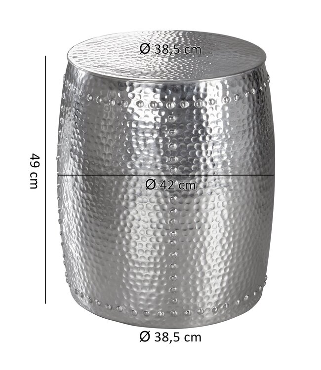Wohnling tafel PEDRO 42x49x42cm aluminium zilverkleurige tafel oosterse ronde | Kleine Hammerschlag Abstellisch | Designtafel design metaal modern | Smalle tafel