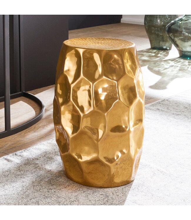 Wohnling tafel JADA 30x47x30cm aluminium gouden tafel oosterse rond | Kleine Hammerschlag Abstellisch | Designtafel design metaal modern | Smalle kleine tafel