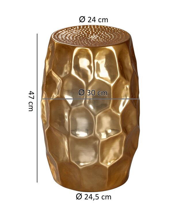 Wohnling tafel JADA 30x47x30cm aluminium gouden tafel oosterse rond | Kleine Hammerschlag Abstellisch | Designtafel design metaal modern | Smalle kleine tafel