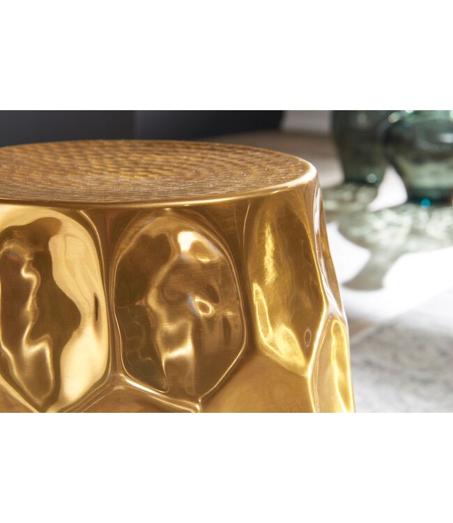 Wohnling tafel JADA 30x47x30cm aluminium gouden tafel oosterse rond | Kleine Hammerschlag Abstellisch | Designtafel design metaal modern | Smalle kleine tafel