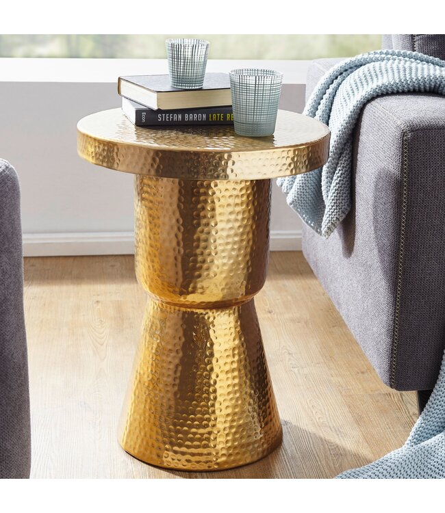 Wohnling Design bijzettafel DELYLA 43x59x43 cm aluminium goud | Decoratie tafel oosterse rond | Designtafel design metaal modern | Kleine tafel | Kleine Hammerschlag Abstelltisch