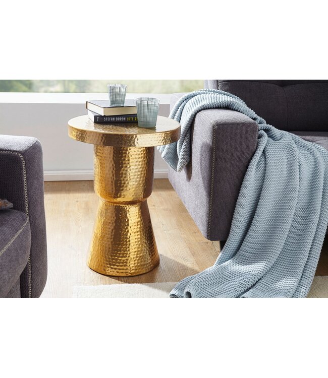 Wohnling Design bijzettafel DELYLA 43x59x43 cm aluminium goud | Decoratie tafel oosterse rond | Designtafel design metaal modern | Kleine tafel | Kleine Hammerschlag Abstelltisch
