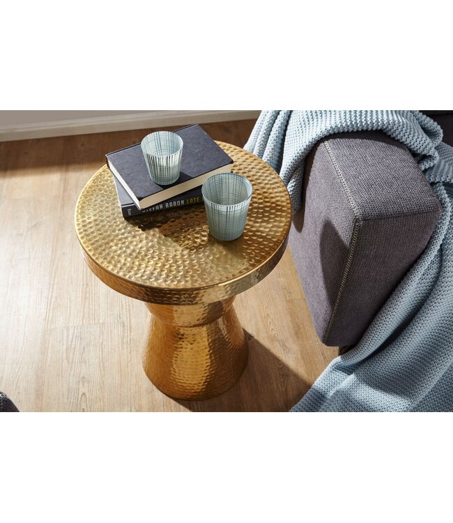 Wohnling Design bijzettafel DELYLA 43x59x43 cm aluminium goud | Decoratie tafel oosterse rond | Designtafel design metaal modern | Kleine tafel | Kleine Hammerschlag Abstelltisch