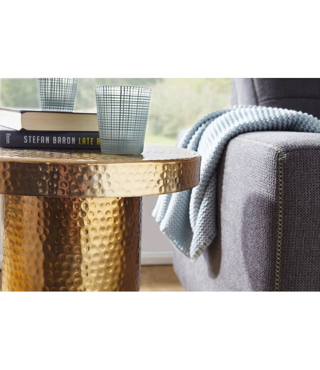 Wohnling Design bijzettafel DELYLA 43x59x43 cm aluminium goud | Decoratie tafel oosterse rond | Designtafel design metaal modern | Kleine tafel | Kleine Hammerschlag Abstelltisch