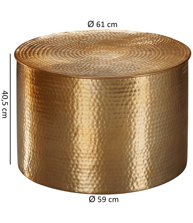 Wohnling salontafel RAHI 61 x 40,5 x 61 cm Aluminium gouden bijzettafel Oosterse ronde | Plat gehamerd koffietafeltje metaal Design Salontafel Modern | Salontafel Indian Stubentisch Klein