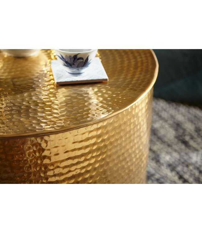 Wohnling salontafel RAHI 61 x 40,5 x 61 cm Aluminium gouden bijzettafel Oosterse ronde | Plat gehamerd koffietafeltje metaal Design Salontafel Modern | Salontafel Indian Stubentisch Klein