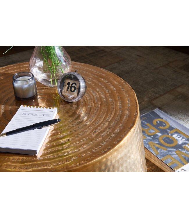 Wohnling salontafel MAHESH 60x36x60 cm aluminium bijzettafel Gold Oriental round | Plat gehamerd koffietafeltje metaal Design Salontafel Modern | Salontafel Indian Stubentisch Klein