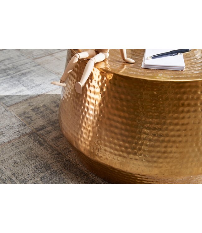 Wohnling salontafel MAHESH 60x36x60 cm aluminium bijzettafel Gold Oriental round | Plat gehamerd koffietafeltje metaal Design Salontafel Modern | Salontafel Indian Stubentisch Klein