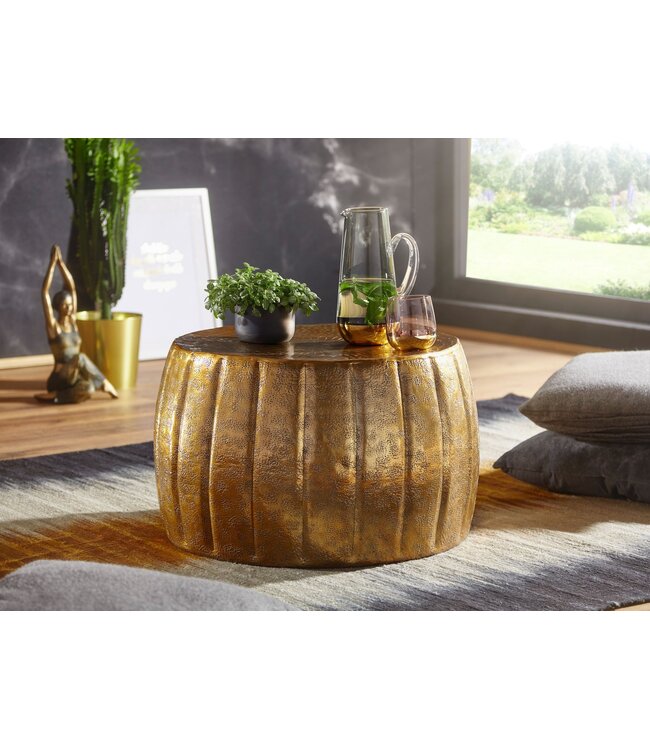 Wohnling salontafel JAMAL 60x36x60 cm aluminium gouden bijzettafel oosterse rond | Plat koffietafmetaal | Design salontafel modern | Loungetafel kleine tafel