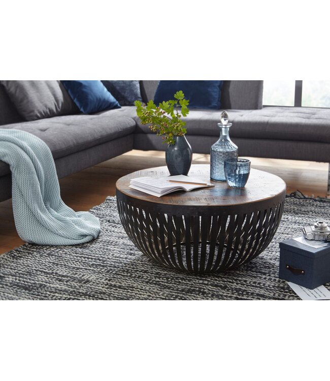 Wohnling salontafel NISHA 70x33x70 cm hout / metaal salontafel van industriële installaties | Salontafel met draadmand | Salontafel met metalen frame | Clubtafel Lounge-tafel | Ontwerp Stubentisch rond