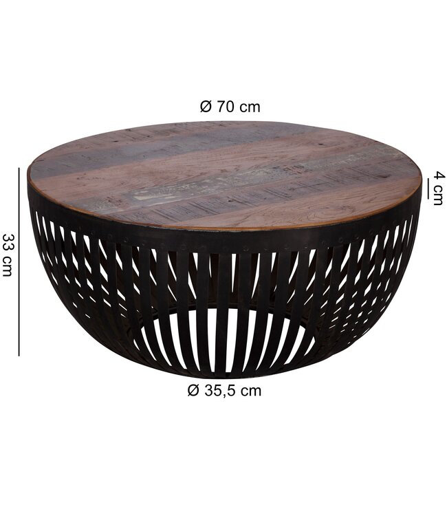 Wohnling salontafel NISHA 70x33x70 cm hout / metaal salontafel van industriële installaties | Salontafel met draadmand | Salontafel met metalen frame | Clubtafel Lounge-tafel | Ontwerp Stubentisch rond