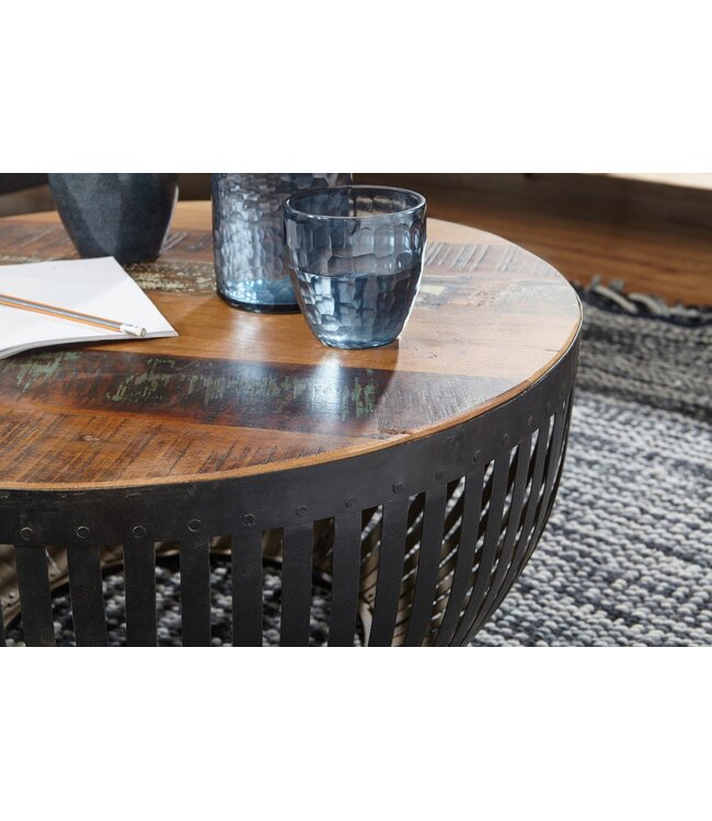 Wohnling salontafel NISHA 70x33x70 cm hout / metaal salontafel van industriële installaties | Salontafel met draadmand | Salontafel met metalen frame | Clubtafel Lounge-tafel | Ontwerp Stubentisch rond
