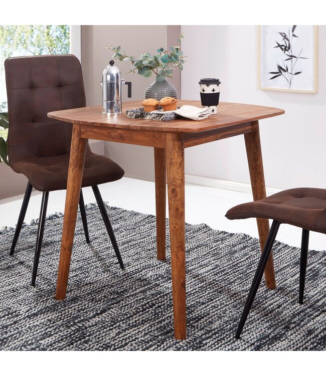 Wohnling eettafel WL5.571 Sheesham 80x78x80 cm massief houten tafel | Design keukentafel hout | Massieve houten tafel Rustiek | Eettafel Massief echt hout Modern