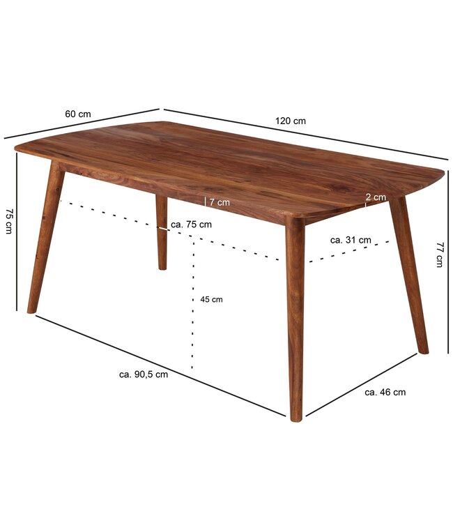 Wohnling eettafel WL5.572 hout 120x77x60 cm Sheesham massief houten tafel | Design keukentafel hout | Massieve houten tafel rustiek Eettafel Massief echthout Modern | Grote eettafel