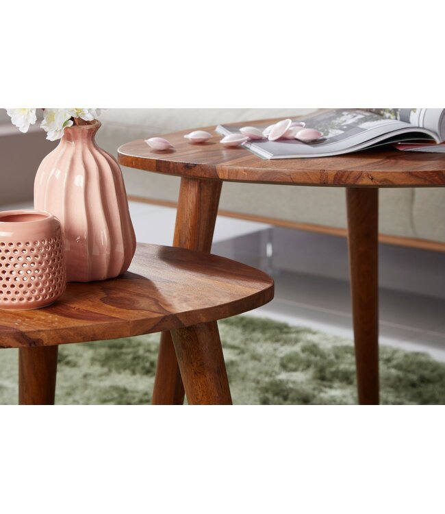 Wohnling Design nesttafel WL5.574 Sheesham massief houten bijzettafel set van 2 kleine | Koffietafel Set 2 houten tafels | Massief houten salontafel | Smalle salontafel van palissander