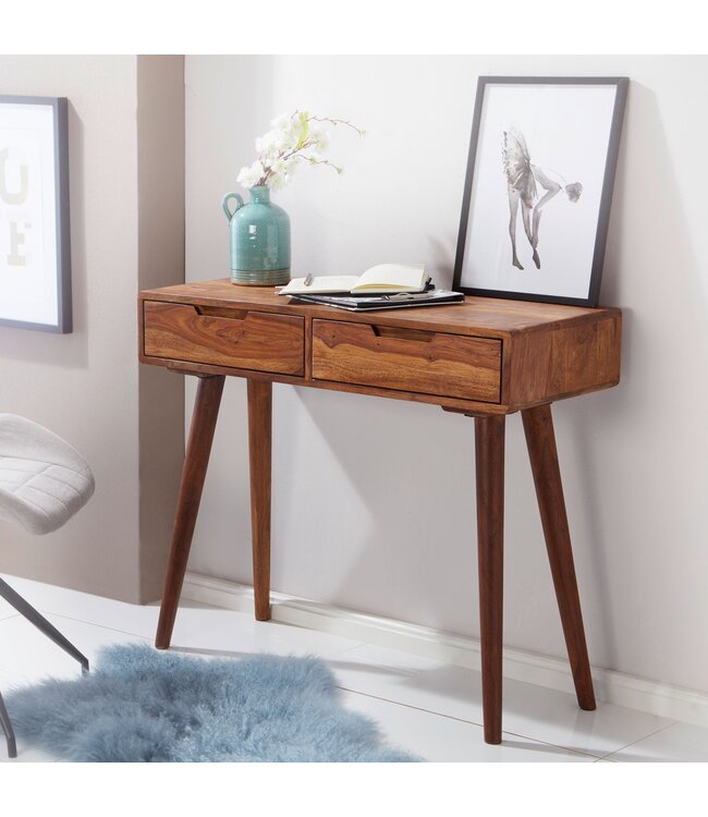 Wohnling Console tafel WL5.577 90x76x36cm Sheesham Massief hout met laden, Design Houten Dressoir Console Massief, Kleine Landelijke Bureau Haltafel, Kaptafel Bijzettafel Natuur